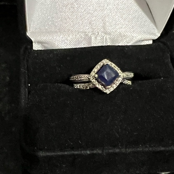 Blue sapphire & diamond bridal set - Picture 6 of 8